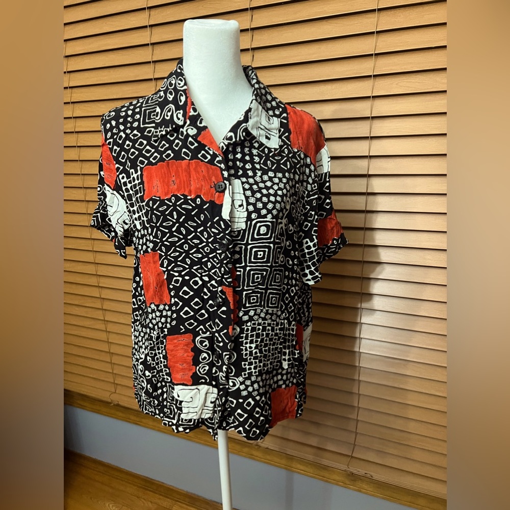 Russell Kemp New York Button Down Sleeve Blouse Size 10 red White black